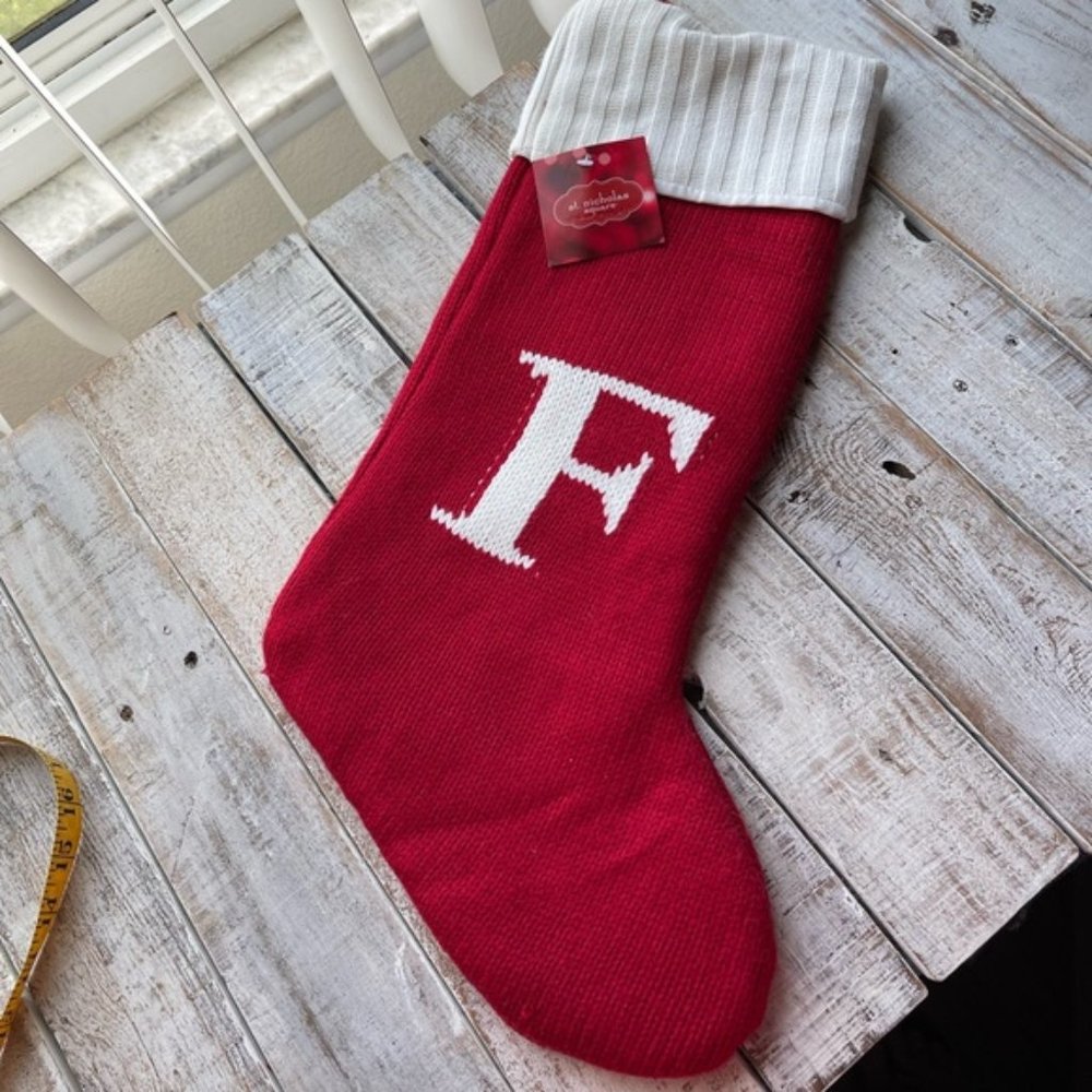 NWT St. Nicholas Square Initial F knit stocking Large 20 inch long